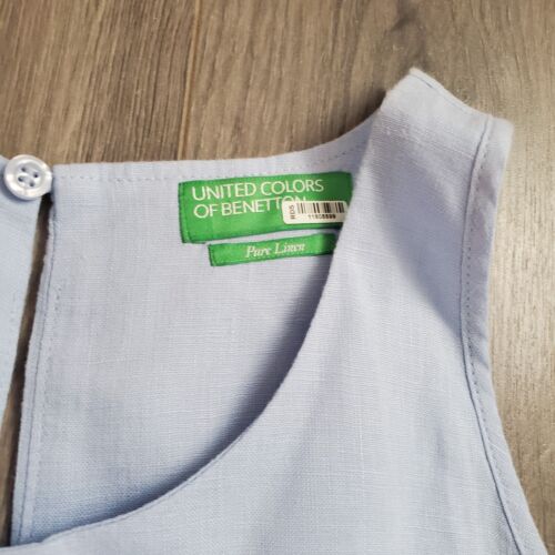 United Color of Benetton Dress Large Linen Baby Blue Sundress Sleeveless Coastal - Picture 2 of 10