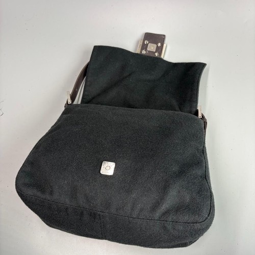 FENDI Mamma Bucket Shoulder Bag Handbag FF logo Wool Leather Black - Picture 9 of 24