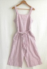 beach lunch lounge Jumpsuit Linen/Cotton Striped Wide/Crop/Tie Belted Size M