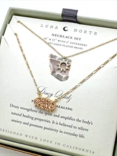 New LUNA NORTE Druzy Quartz Necklaces 14KT Gold Plate Set Healing Positivity NWT