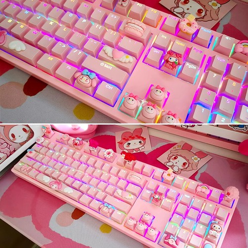 My Melody Cute Doll Keycaps Pink 108 keys RGB Mechanical Keyboard MX Tri-mode - Picture 16 of 26
