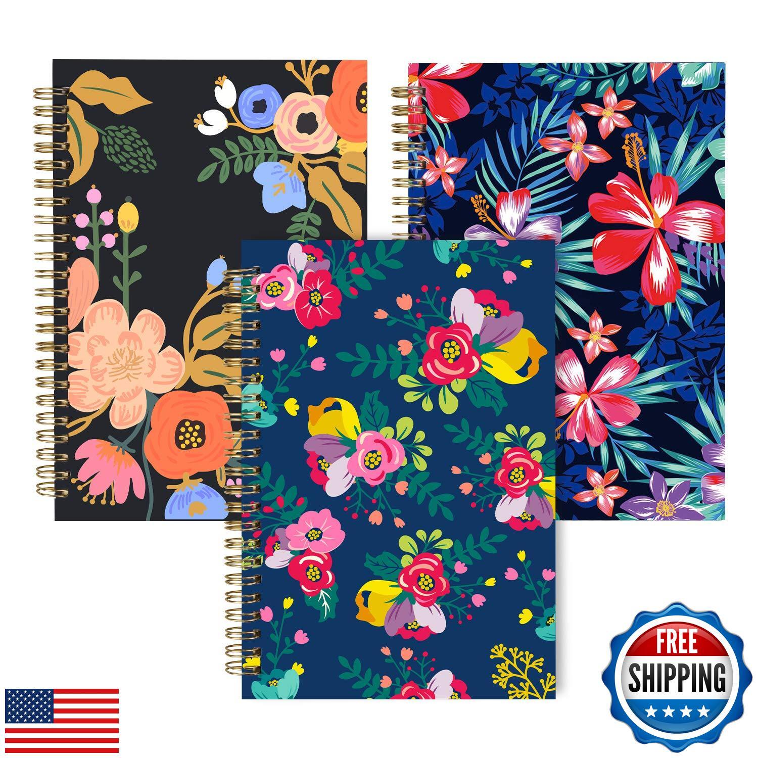 XYark Lined Notebook Spiral, A5 Flower College Ruled Journals Bulk, 100GSM Th