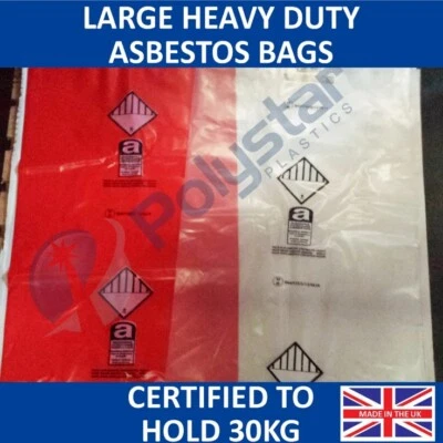 TRISTAR 💥40X Asbestos bags💥20 Red & 20Clear 900 x 1200mm Heavy Duty 30kg made in UK