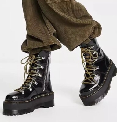DR. Martens GHILANA MAX Platform Boots Black Patent Leather, Women's Size 5 US