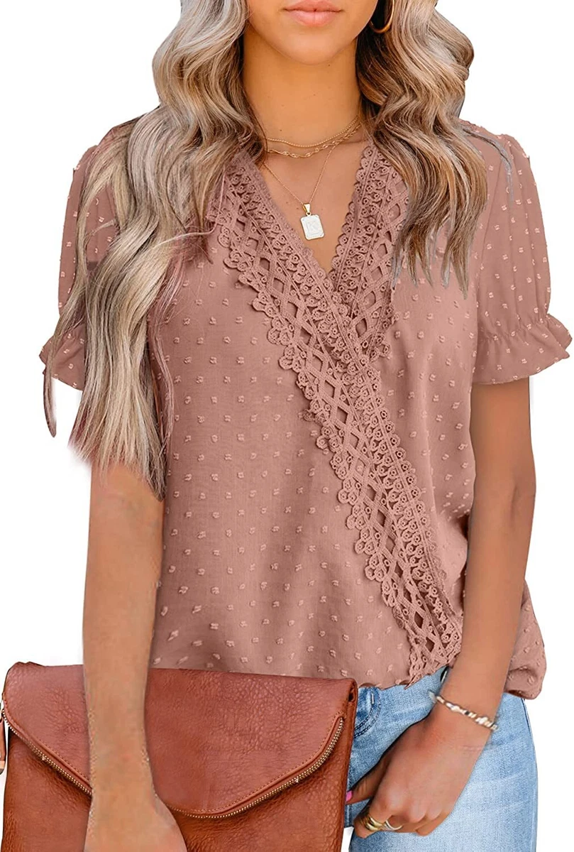 LOLONG Womens Short Long Sleeve Tops V Neck Chiffon Blouses Dressy