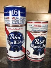 Lot Of 2 Vintage Steel Beer Cans Pabst Blue Ribbon 12 & 16 Fl Oz PBR Tall Boy 