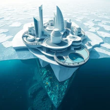 Digital picture Modern city skyline at the ice burg island printable file