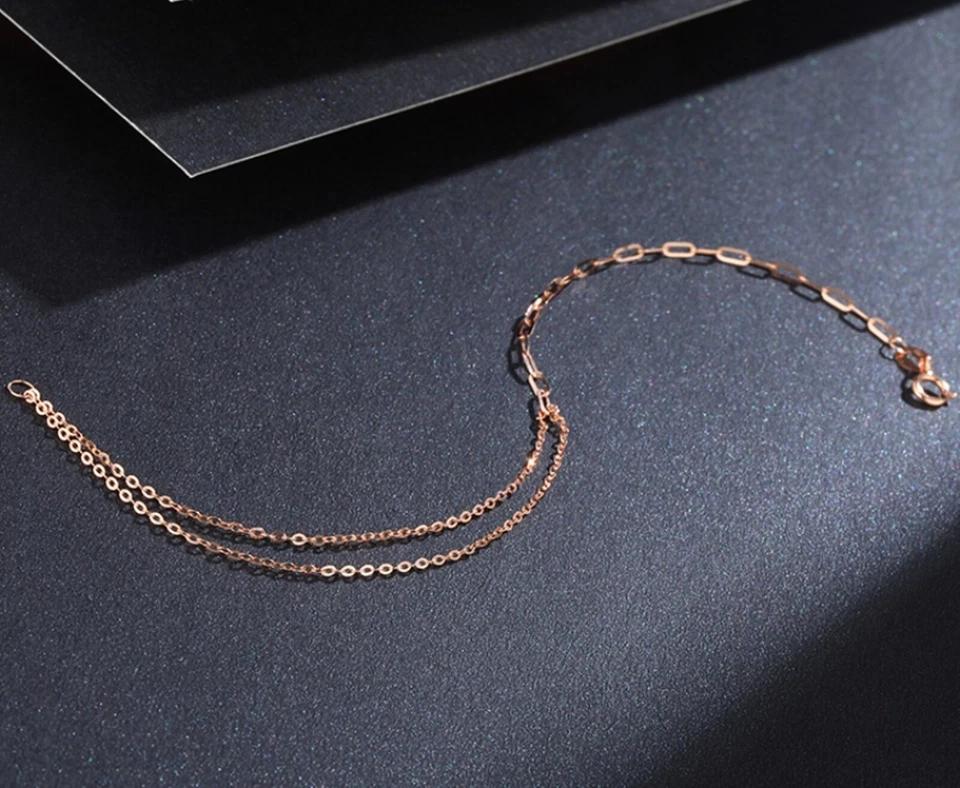 Pure 18K Rose Gold Chain Women Double O Long O Link Bracelet Anklet 5.9''-9.4'' - Image 4 of 4