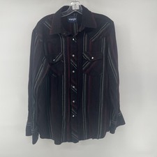 Wrangler Western Shirt Mens M Black Snap Button Striped