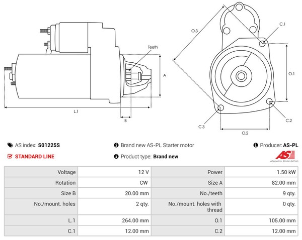 As-Pl Anlasser Starter 1.5 Kw FüR VW LT 28-35 I Kasten 281-363 2.4I 2.4 Syncro-image