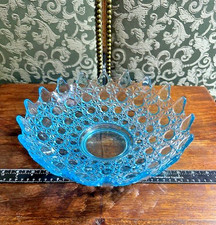 RARE Antique Co-Operative Flint AQUA BLUE Currier Ives Console Bowl UV Reactive