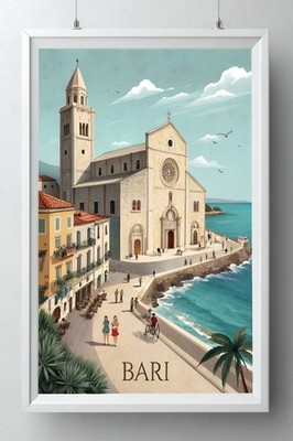 Bari Italy Vibrant Travel Poster - Stunning Basilica di San Nicola Art Print_mor