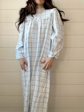 VTG Lang Of Salzburg Blue Plaid Fleece Victorian Cottage Nightgown 80s