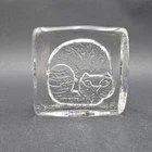 Vintage Blenko Cat Art Glass Paperweight Clear Ice Block Square 60s 3"