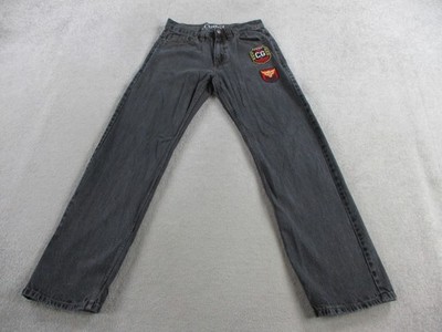 Coogi Jeans Mens 32x34 Gray Black Denim Embroidered Patchwork Patch Straight Leg