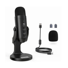 ZealSound USB Desktop Microphone Black, Mute Control, Real-Time Monitor