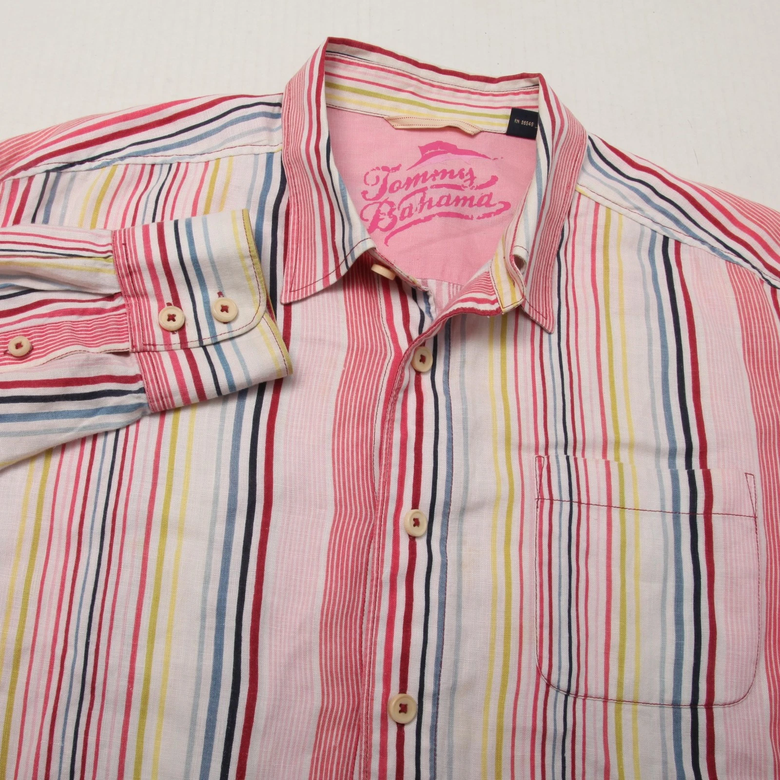 Tommy Bahama Shirt Mens XL Multicolor Striped 100% Linen Long Sleeve Relax