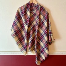 Tartan Blanket Scarf 54” x 54” Square Plaid Lightweight Fringe Soft Acrylic