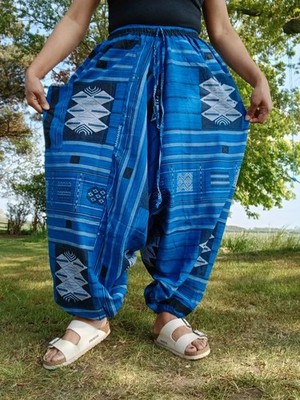 Marineblau Schwarz Thai Haremshose Genie Aladin Baggy Ali Baba Wide Leg Hose