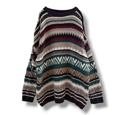 Rare Ralph Lauren CHAPS Knit Sweater All-over Pattern Green Brown [Age 13+]