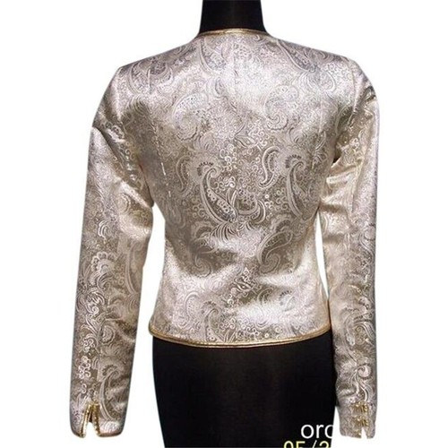Silver Rhinestone Jacket Cache Gold / Silver Metallic Brocade Top Jacket Lined Rhinestone Button ...