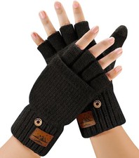 Winter Fingerless Gloves for Men Women - Mittens Finger Wool Gloves with Flip,Wa