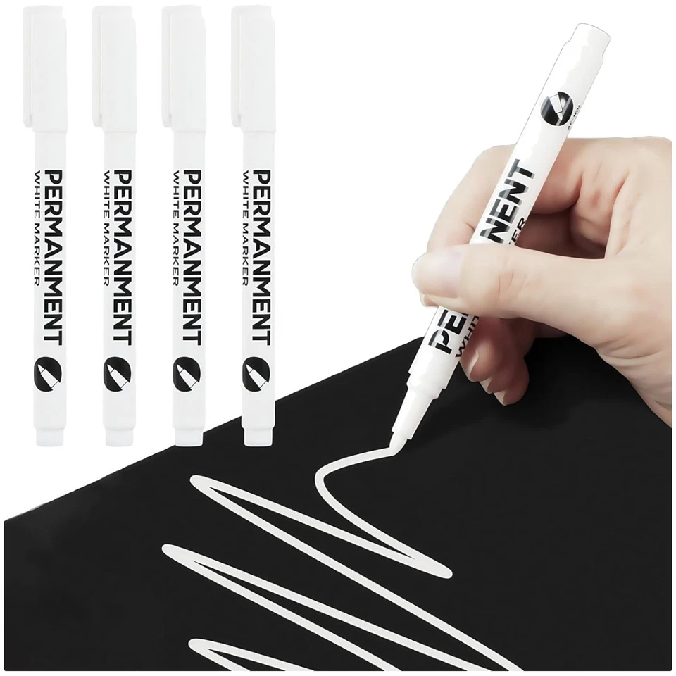 4 Stück Permanent Marker Weiß, Acrylstifte Wasserfester Stift, 2,0 mm Fadenbr...
