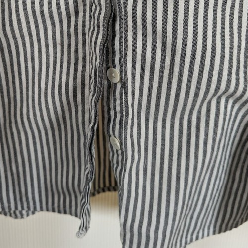 Abito Camicia Tulip Seersucker Righe Cotone Manica Lunga Grigio Bianco Tasche Piccolo - Foto 5 di 10