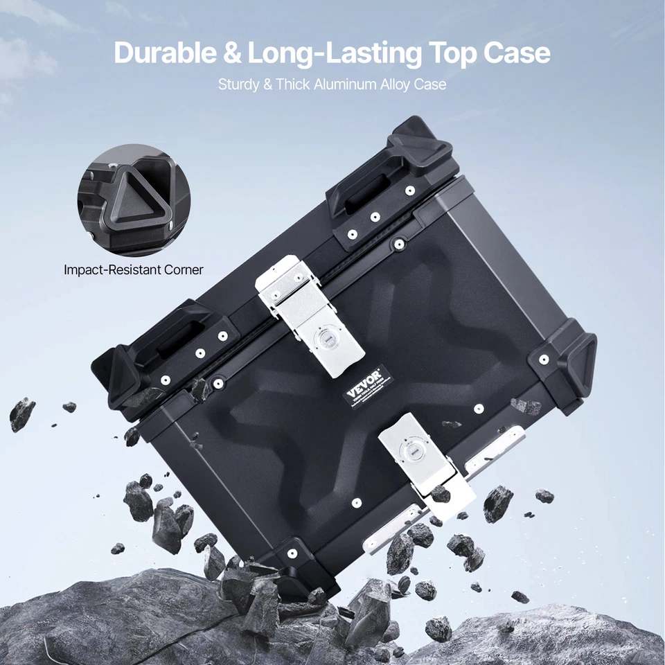 55L Motorcycle Luggage Tail Box Scooter Trunk Storage Top Case Waterproof Black - Image 3 of 4