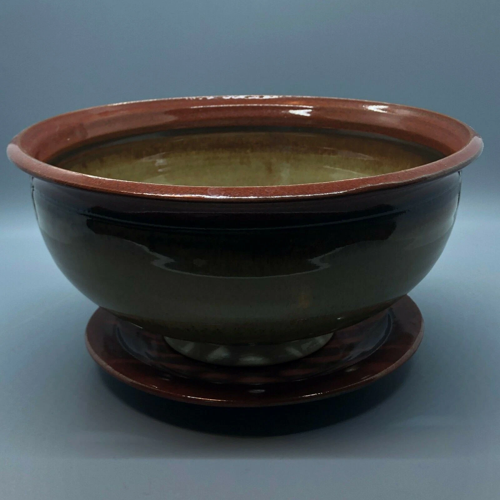 Fruit Colander Brown Olive Pottery Bowl with Dish