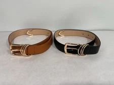 Jasgood Women Leather Belts - 2 Pack Black/Brown, 90cm (approx 35”), Adjustable