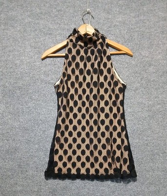 Charlotte Russe Halter Top Medium Black & Beige Polka Dot Lace High Neck Night