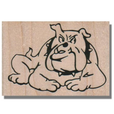 Mounted Rubber Stamp, Bulldog With Collar, Dog, Animal, Pup, Face, Side Eye, Pet