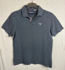 Barbour Mens Polo Shirt M Grey Cotton Short Sleeve Classic Tartan Logo
