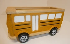 Discontinued Plan Toys 4610 Wood School Bus 9 1/2" Long