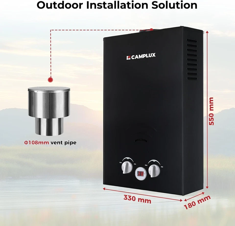 CAMPLUX 20kW 10L Propane Gas Instant Water Heater LPG Boiler Heater & Shower kit - Image 3 of 4