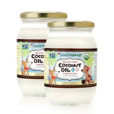 CocoTherapy Organic Virgin Coconut Oil 16 oz Edible Oil for Pets 2 Pack