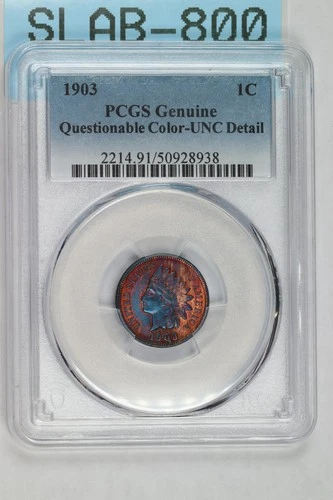 1903 1C INDIAN HEAD CENT PENNY PCGS UNC BU TONED RB BROWN US TYPE COIN SLAB-800