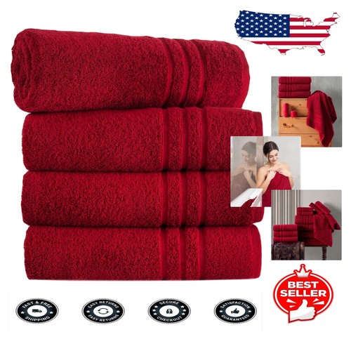 Luxurious Burgundy Bath Towels Set - 4 Soft, Quick-Dry 27" x 54" Towels