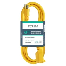 6 ft Yellow 12/3 SJTW 15 AMP Heavy Duty Extension Cable 3 Prong Grounded Plug