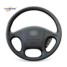 Black Genuine Leather Steering Wheel Cover for Hyundai Sonata 1999-2005 #2302