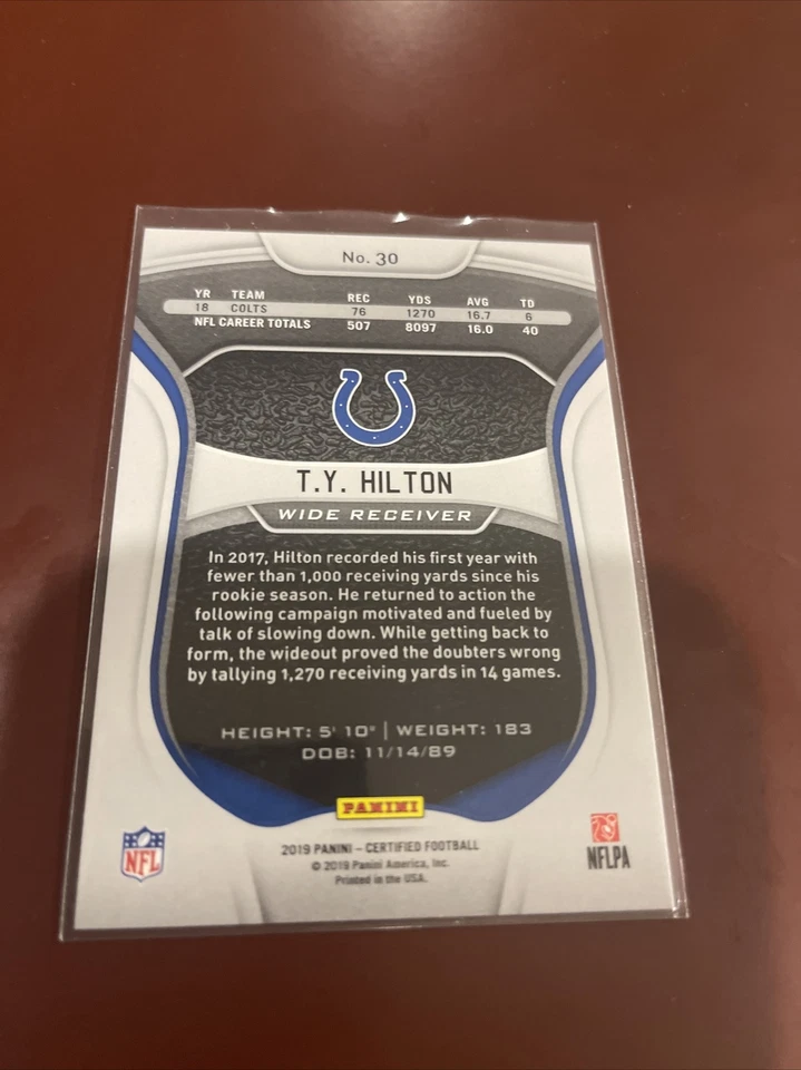 2019 Certified Mirror Blue #30 T.Y. Hilton /50 - Image 2 of 2