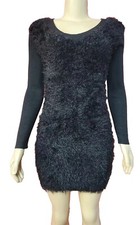Labworks Ralsey Women's Black Furry Sweater Dress Accents Size M NWT #CB9