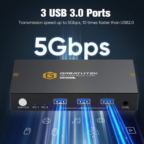 8K@60Hz HDMI KVM Switch 2 PC 1 Monitore, USB 3.0 KVM Switches für 2 Computer ... - Bild 5 von 8