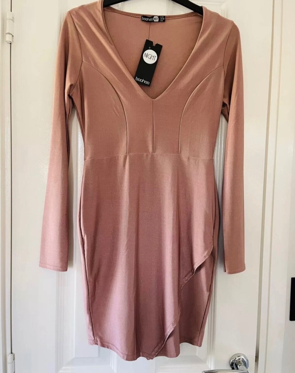 Boohoo Womens Dusty Pink Evening Dress Long Sleeve-Short Soft  Stretch-UK10(EU38) | eBay UK