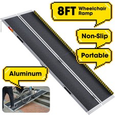 Wheelchair Ramp 8 Foot Aluminum Folding Mobility Scooter Portable Non-Slip