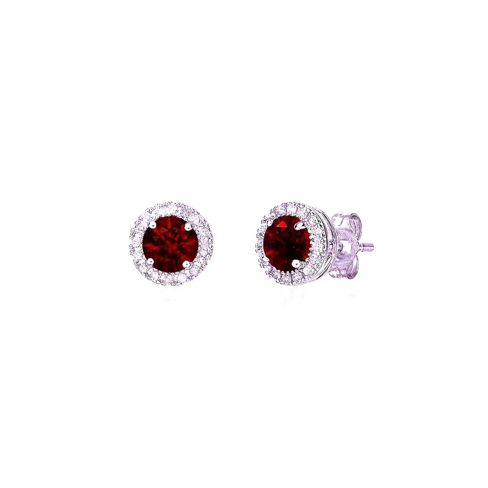 NIB - Helzberg Diamonds Natural Garnet and Diamond Sterling Silver Stud Earring - Image 2 of 4