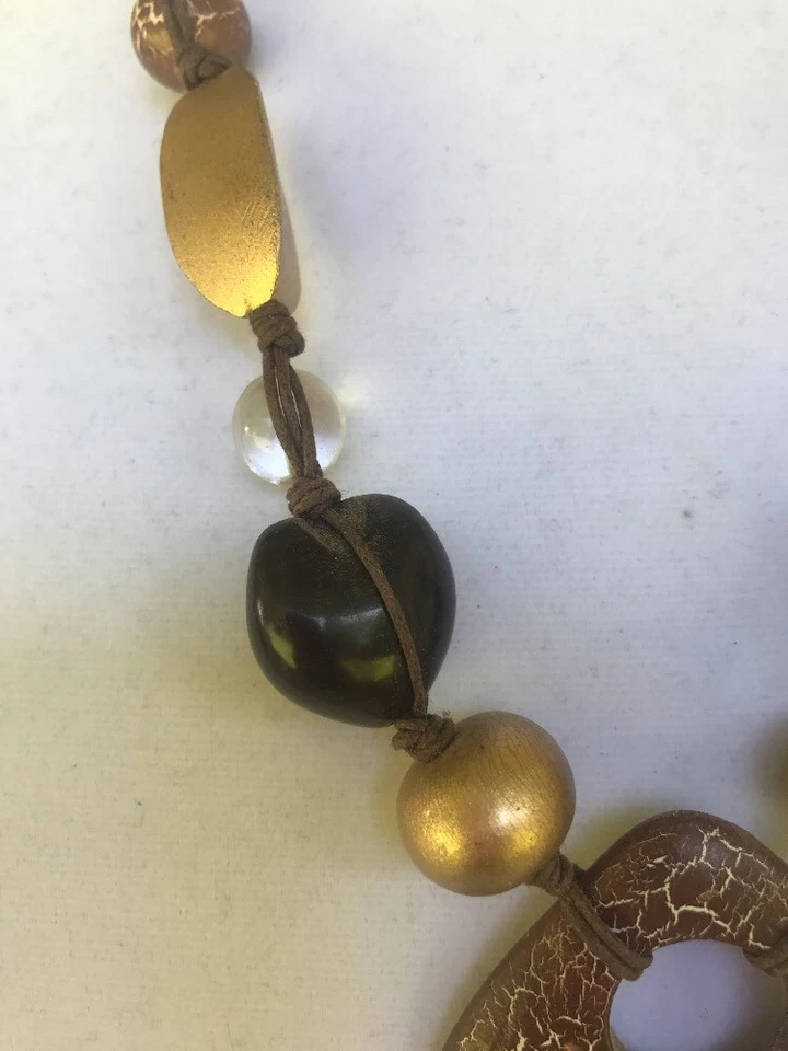  Collar Tonos Tierra Joyería de Moda Multi Cuentas Piedra Cuero Hilo Foto 4 de 4