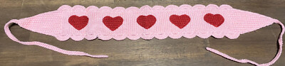 Pink Crochet HeadBand w/ Red Hearts Pattern