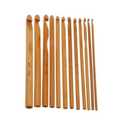 Crochet Hook Bamboo Kit Yarn Sewing Tool Knitting 3-10mm Wood Needles 12Pc Set